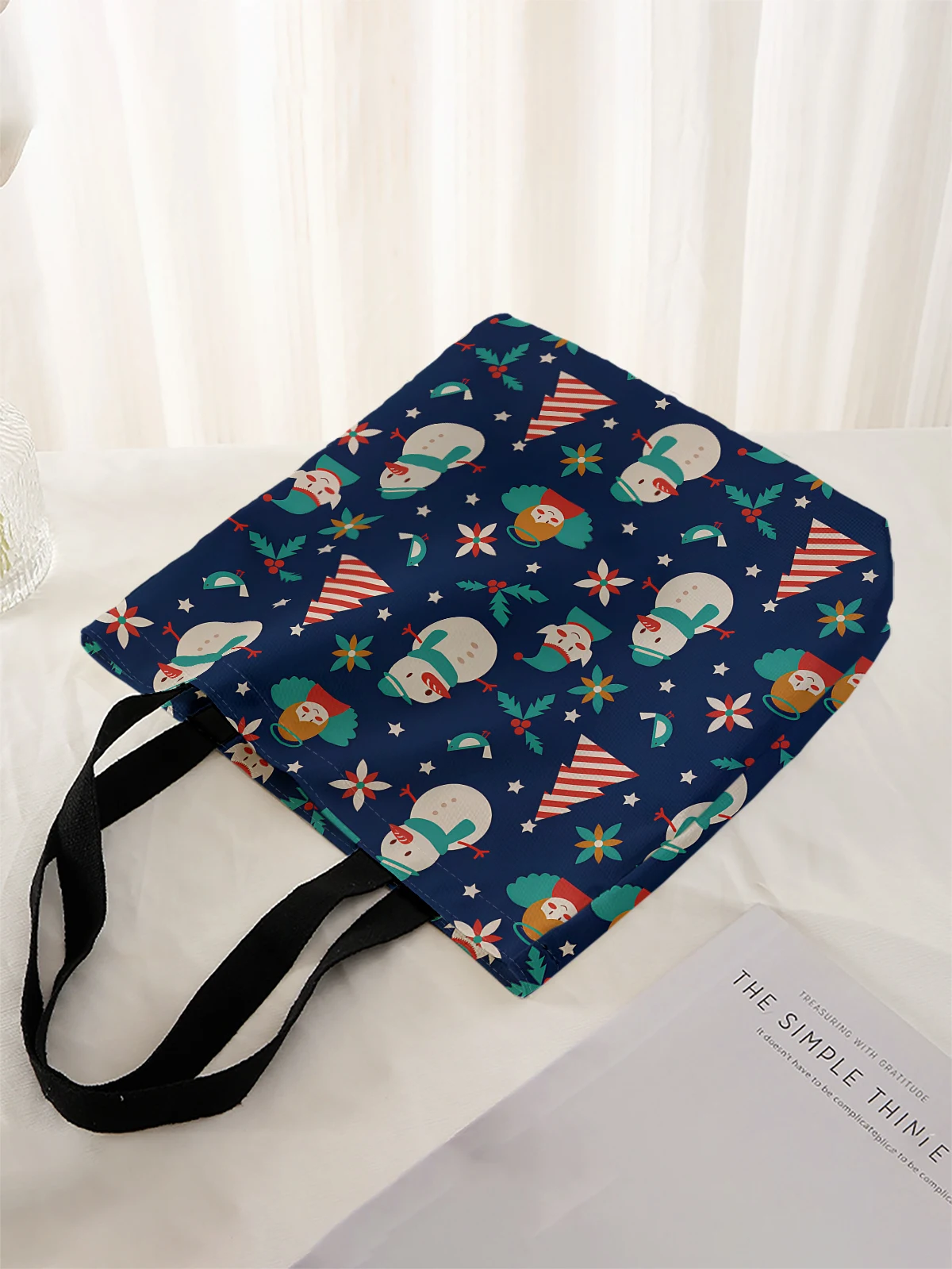 Christmas themed printed casual handbag, reusable fashionable backpack, multifunctional handbag, canvas shopping bag