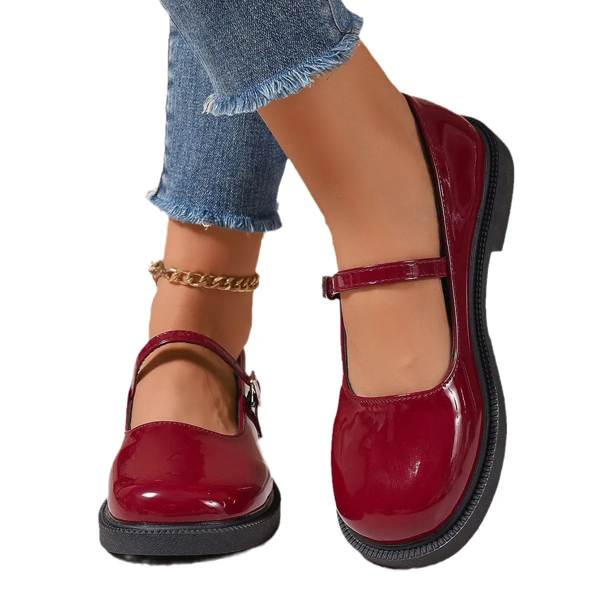Plus Size 42 Women Leather Shoes Round Toe Mary Janes Shoes Black Girls Student School Shoes Low Heels Lolita Oxford 6