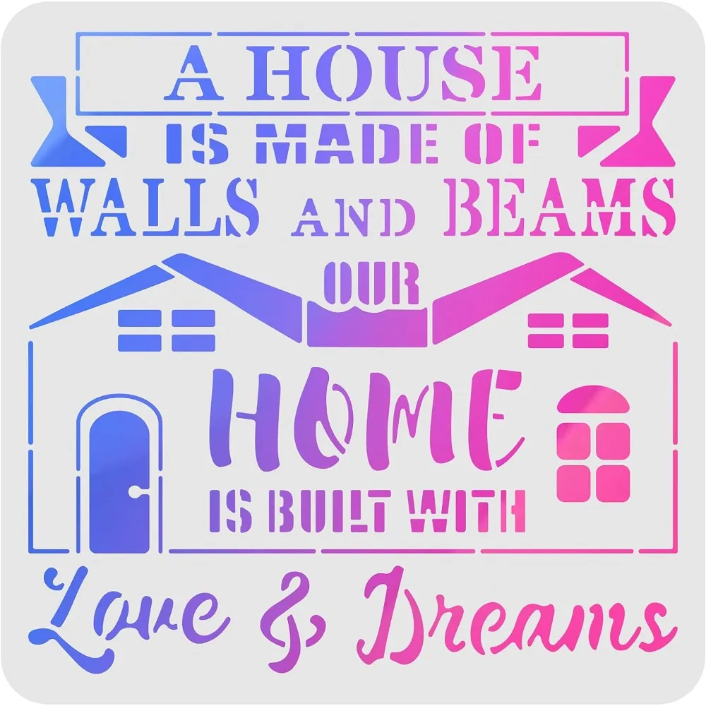 

Home Quote Stencil Template 11.8x11.8 inch Plastic Love & Dreams Stencils Square Reusable Stencils for Painting on Wood Floor