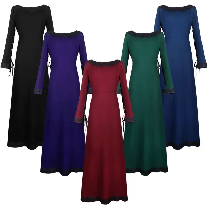 Medieval-Women-Long-Sleeve-Maxi-Robe-Vintage-Fairy-Elven-Dress ...