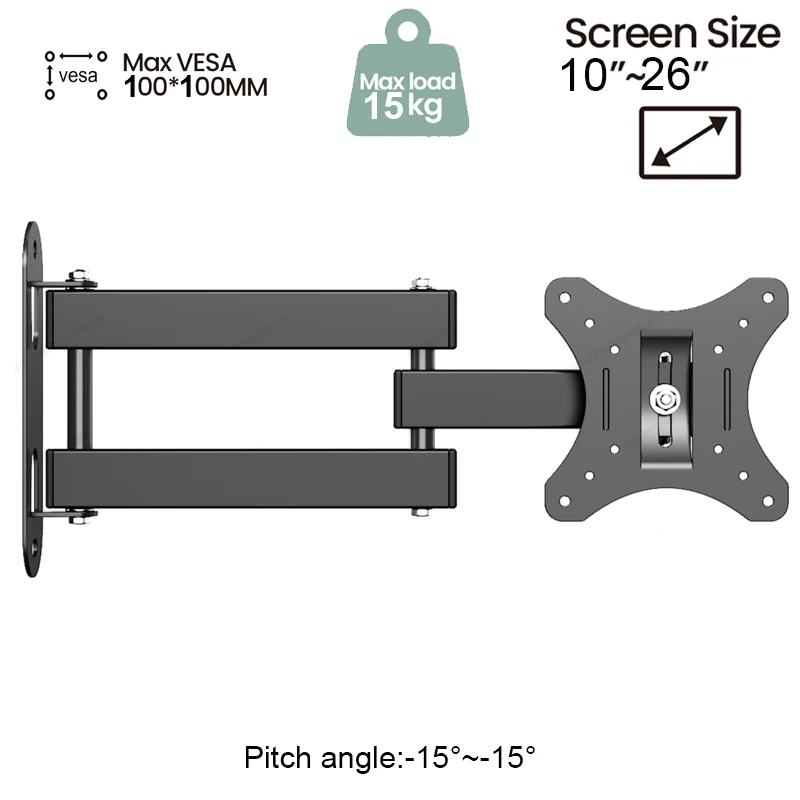 Full Motion TV Monitor Wall Mount Bracket Articulating Arms Swivel Tilt Extension Rotation For Most 10-32 Inch Flat Curved TVs