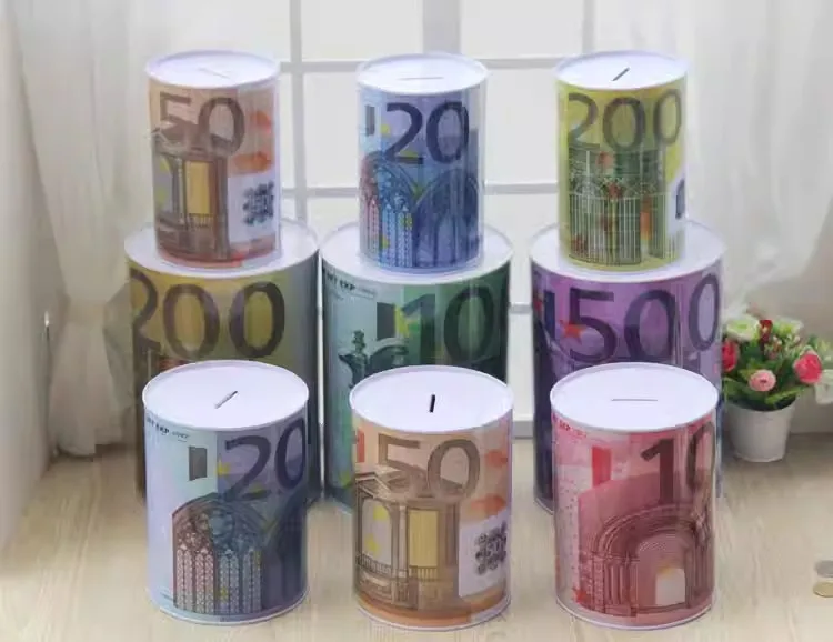 Tinplate US Dollar/Pound/Euro Style Coin Piggy Bank Only-In-Not-Out Money Box Coin Bank Christmas& Birthday Gift 1 X