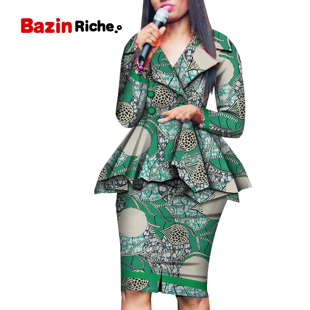 Afrika tarz kad n afrika k yafeti iki parcal Set elbise tak m elbise kad n bluzlar ceket ve bask etek Bazin Riche setleri WY5106 AliExpress