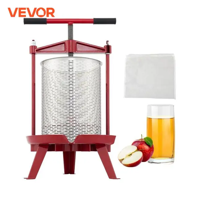 VEVOR 5L 9L 14L Fruit Wine Press Manual Press for Wine Making Stainless Steel Basket Red Silver Wine Grape Press