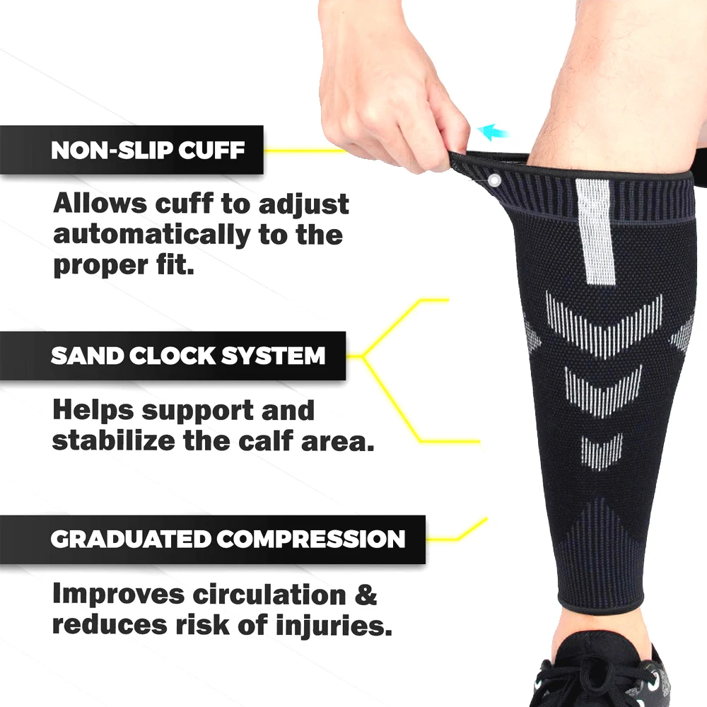 BraceTop 1 Pair Sports Calf Compression Sleeves, Leg Compression Socks for Runners, Shin Splint, Varicose Vein, Calf Pain Relief