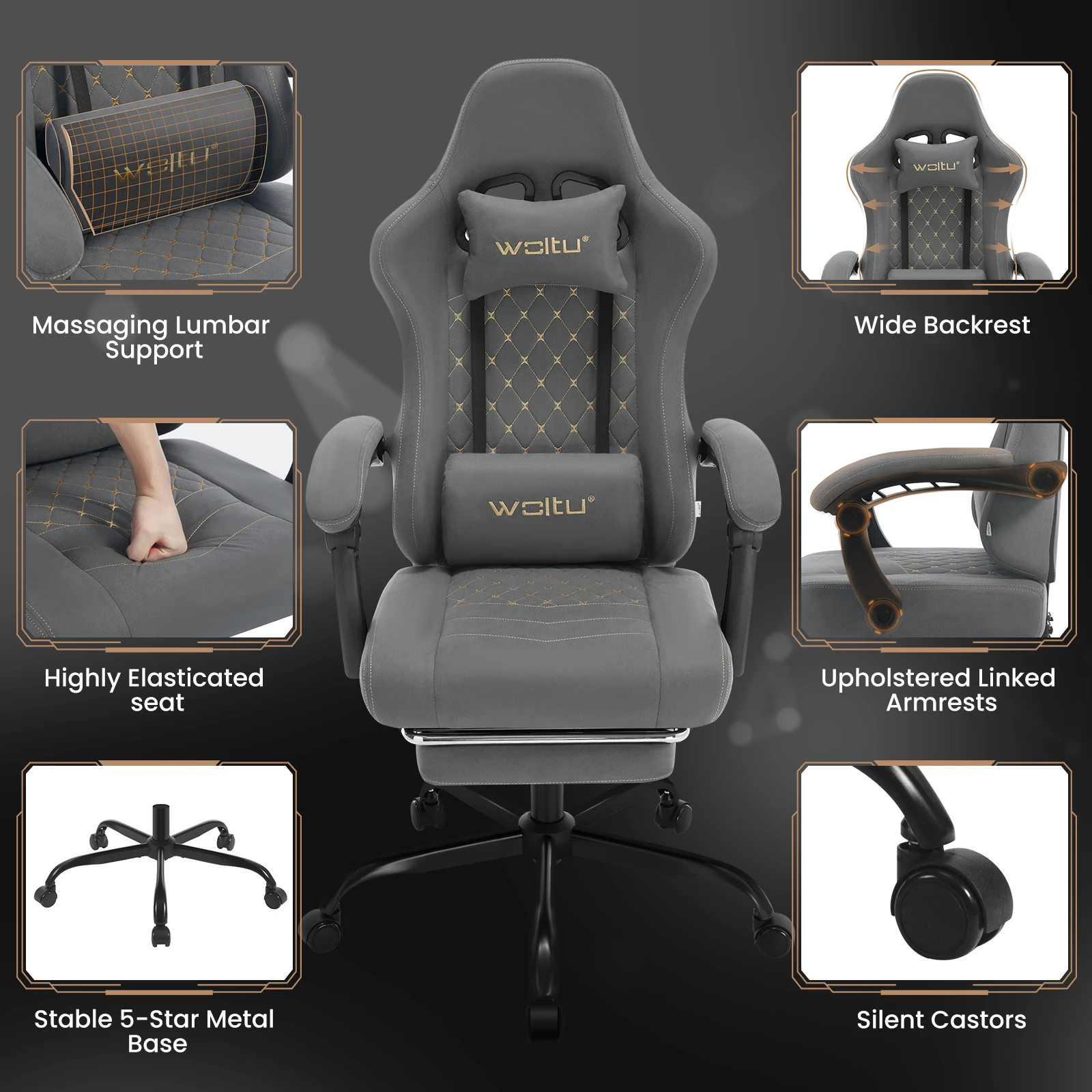 WOLTU Drehbarer Computerstuhl, ergonomischer PC-Gaming-Stuhl mit Massagefunktion, Taschenfederkissen, Fußstütze für Büro und Zuhause – Detail 7