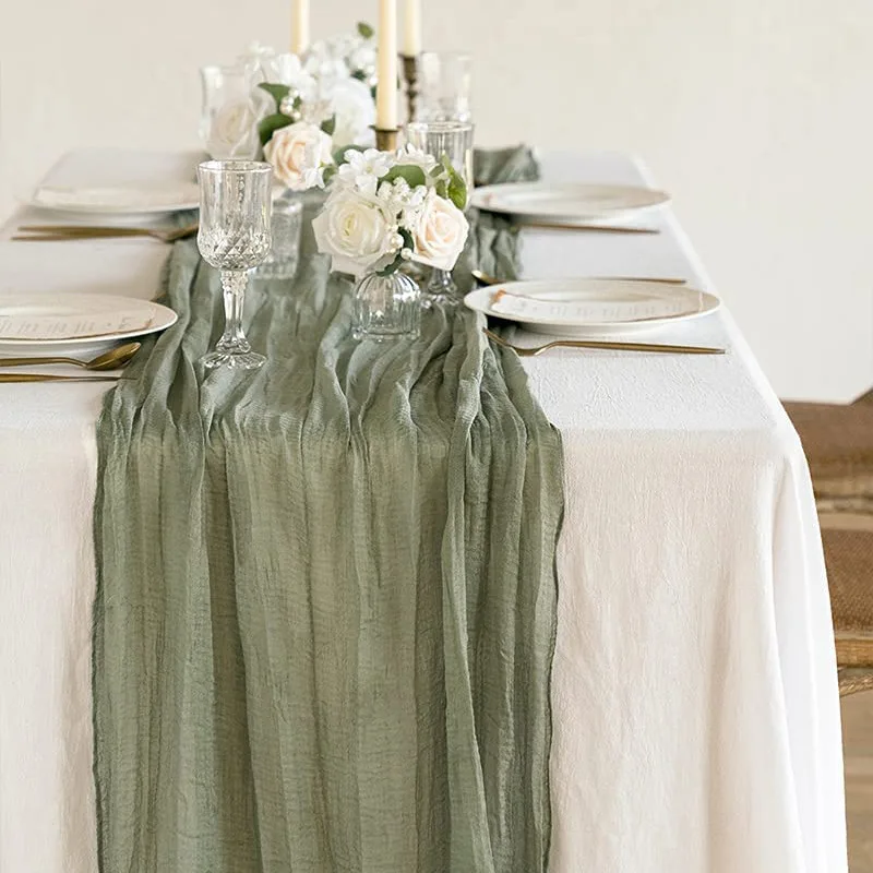 

10pcs Wedding Gauze Table Runner Semi-Sheer Sage Green Cheesecloth Table Setting Dining Party Christmas Banquets Home Decoration