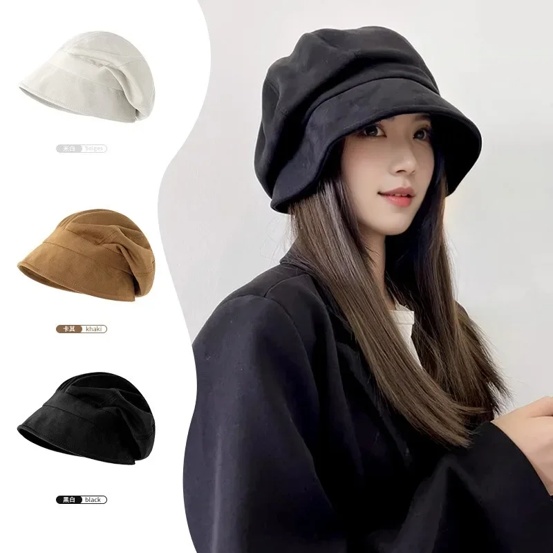 

Hat female autumn winter literature retro Joker suede online celebrity cold hat face small octagonal Japanese fisherman hat