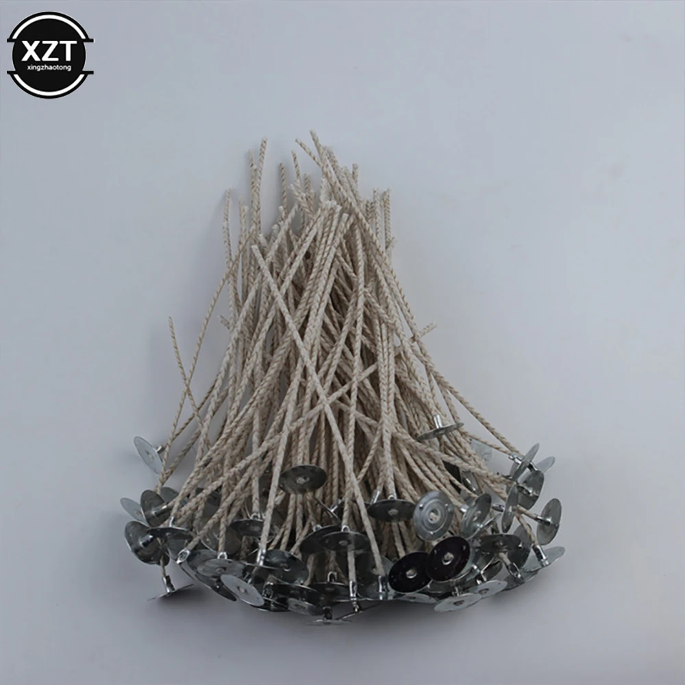 100 pcs ECO Wicks for Soy Candles, 6 inches Cotton Candle Wicks with Base,  Low Smoke