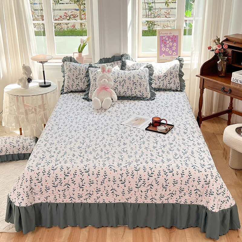 

Missdeer Floral Style Bedspread for Queen Bed colchas Thicken Quilted Bed Cover Skirt Bedsheet Printed Home Blanket 280x245