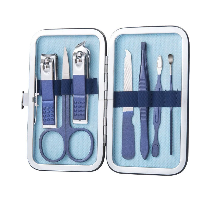 Blue Nail Clipper Manicure Set Hairdressing Manicure Set Stainless Steel Nail Clipper Tool 7 10 12pcs