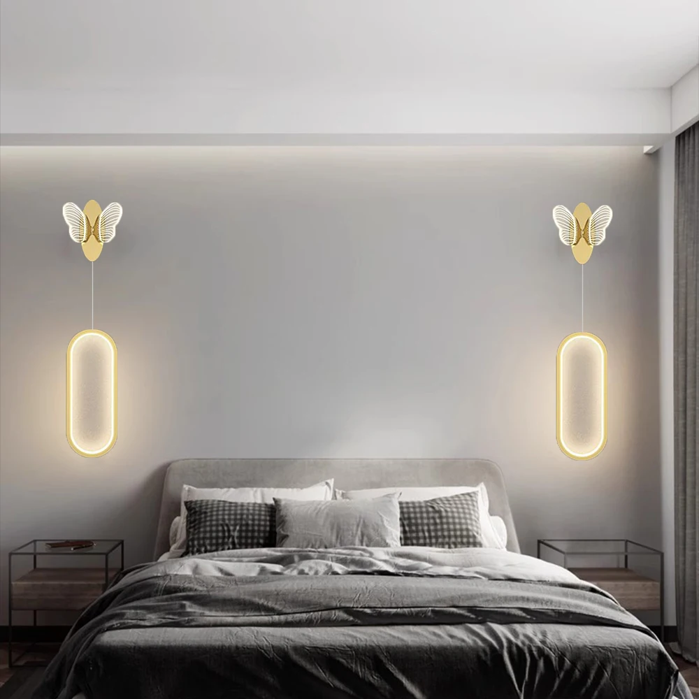 Nordic New bedroom bedside butterfly wall lamp Luxury home decoration salon luminaria Simple living room hallway wall light
