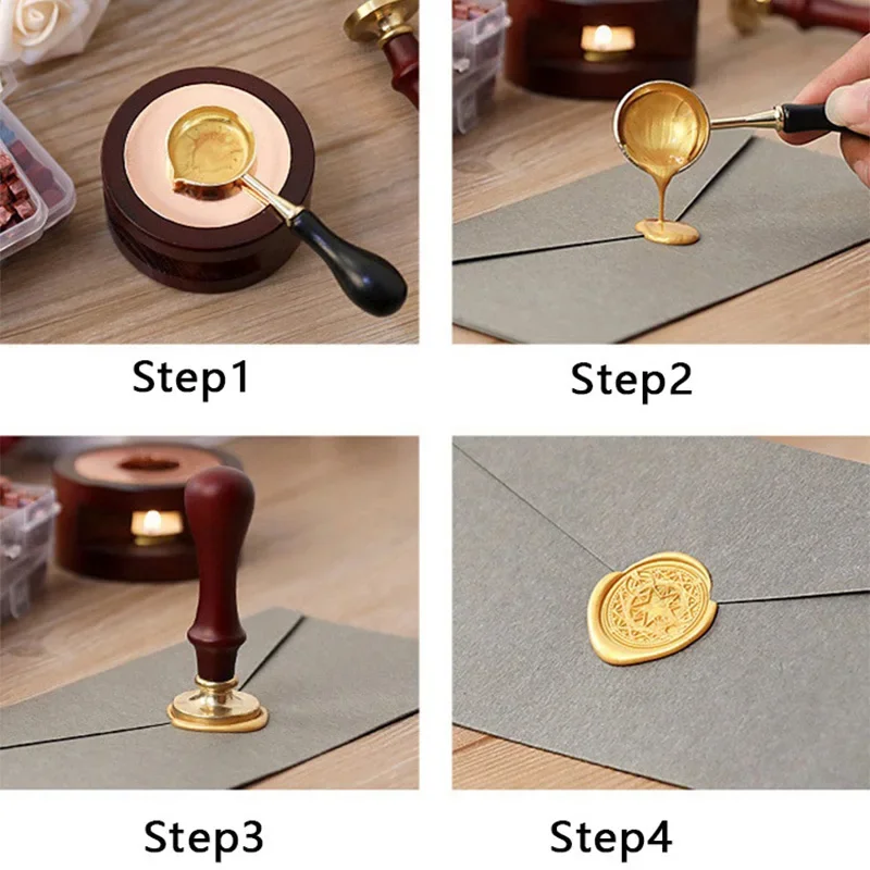 100 Pcs Wax Seal Beads Retro Wax Print Beads Sealing Lacre Sealing Stamp Head Gold Wedding Wax Lacquer for Seals Lacre HCL001