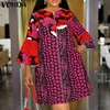Plus Size 5XL VONDA 2026 Women Bohemian Printed Dress  Summer Short Dress Flare Sleeve Party Sundress Casual Vestido Robe Femme