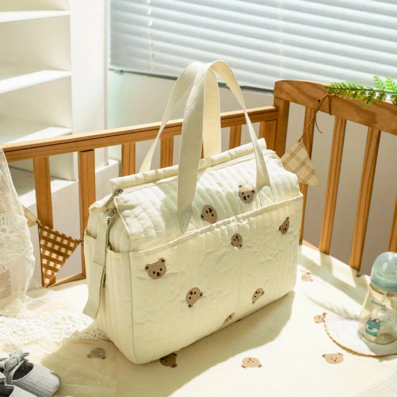 자수 엄마 가방 다기능 기저귀 가방 손잡이 포함 유모차에 걸 수 있음