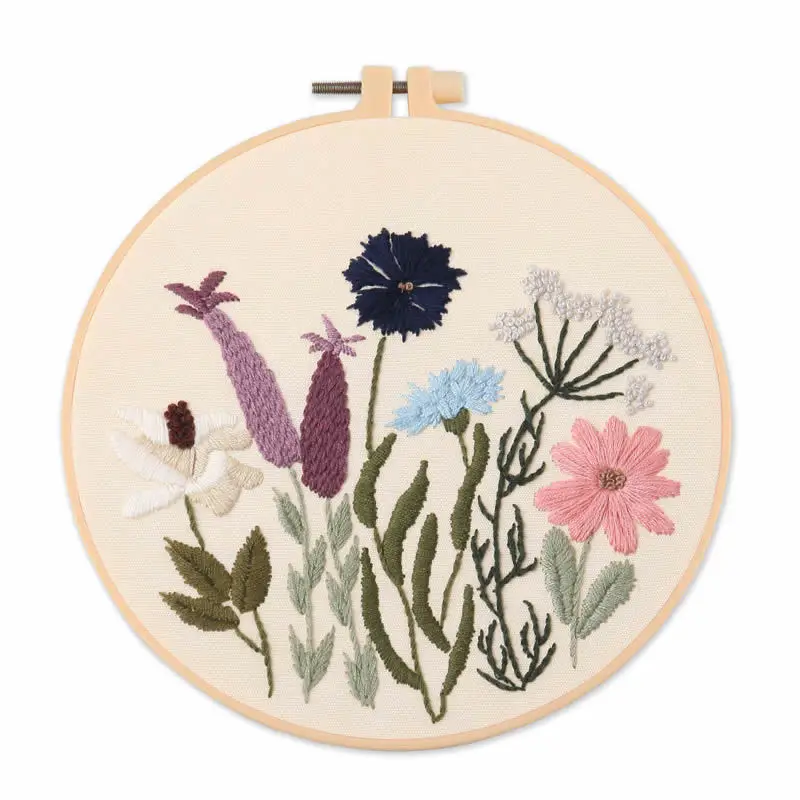 Cotton Linen Embroidery DIY Kit Plant Floral Pattern Handmade Cross Stitch