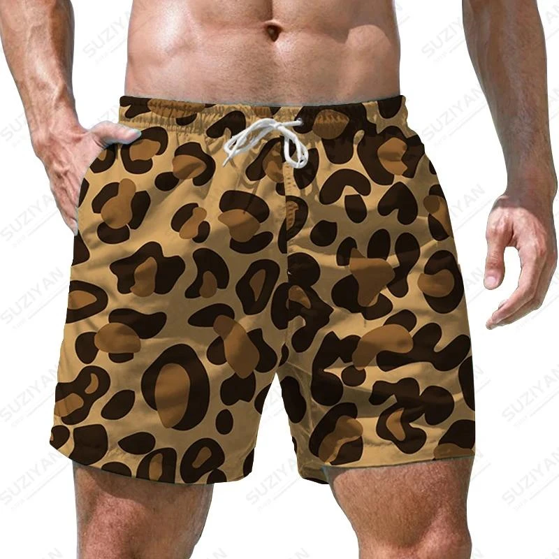 Men's Leopard Print Beach Shorts 3d Print Casual Party Clothes Board Shorts Harajuku Breathable Swimsuit Homme Oversized Clothes 3