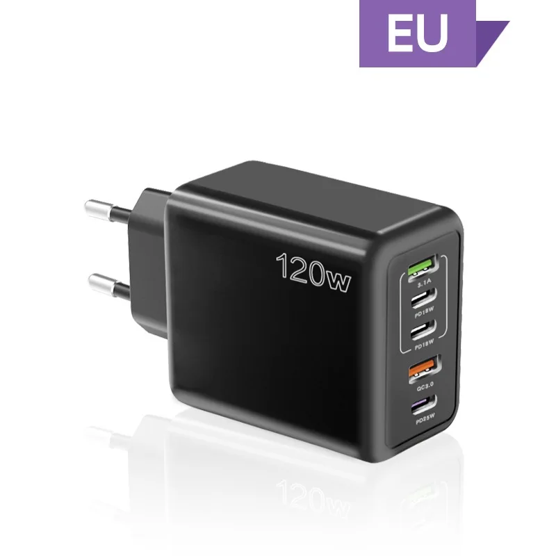 120 Вт 5 в 1 2 USB 3 Type C Быстрая зарядка Быстрое настенное зарядное ...