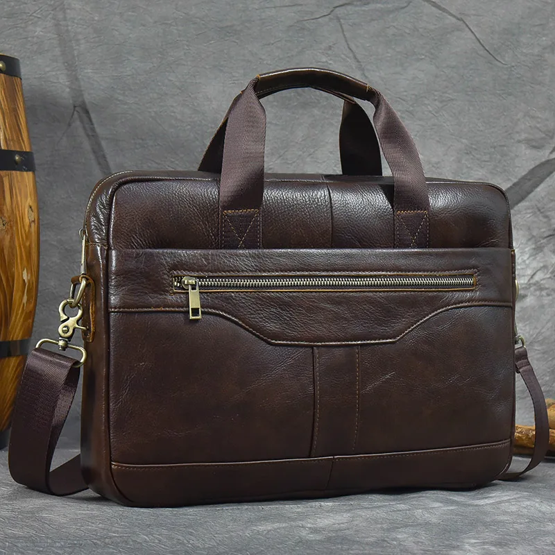 Genuine Leather Briefcase Bag for 15.6 inch laptop computer bag cowskin handbag for men male leather crossbody shoulder bag 2