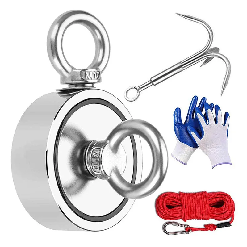 Double Side Search Magnet Super Strong Neodymium Magnet Fishing Salvage Magnet Sea Fishing Holder Pulling Mounting Pot with Ring