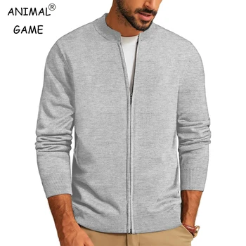Animal Game Men's Zipper Cardigan Casual Sweater Woolen Sweaters Stand Knitwear Jumper Warm Cold Blouse Zipper Long Sweatcoats
