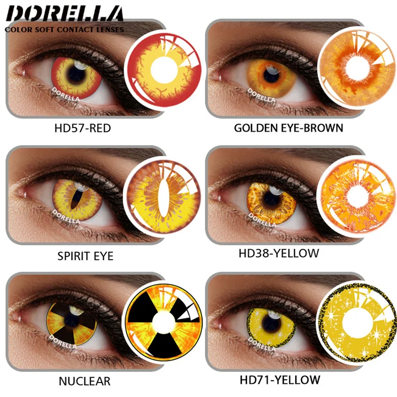 D'ORELLA  2pcs Halloween Colorful Contact Lenses Anime Cosplay Eye Lenses multicolored lenses Lenses Yellow Lenses