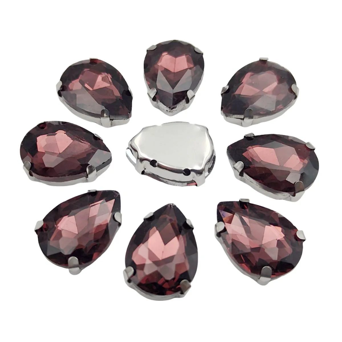 Elegant Teardrop Glass Rhinestones with Silver Metal Claw Base for Needlework Decoration