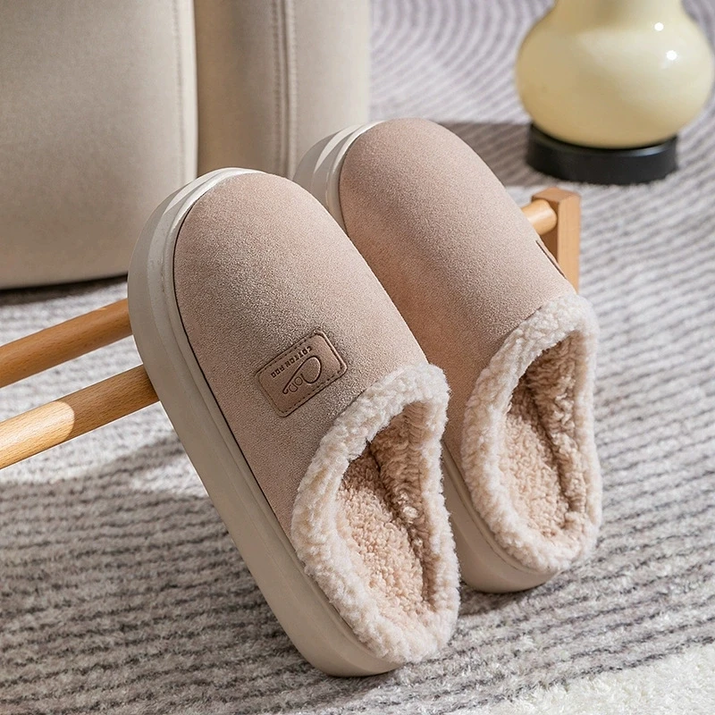 Closed Toe Suede Home Slippers for Women Winter Thicken Fleece Lined Cotton Slippers Woman Soft Bottom Cotton Indoor Shoes Mujer