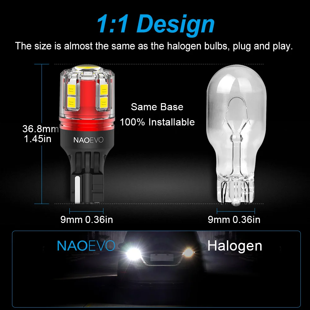 NAO W16W LED 조명, T15, T16, 12V, 24V, 2000Lm, 자동차 백업 전구, 화이트, 레드, 912, Bmw e46, e90, e39 용, 자동 리버스 테일 램프 액세서리