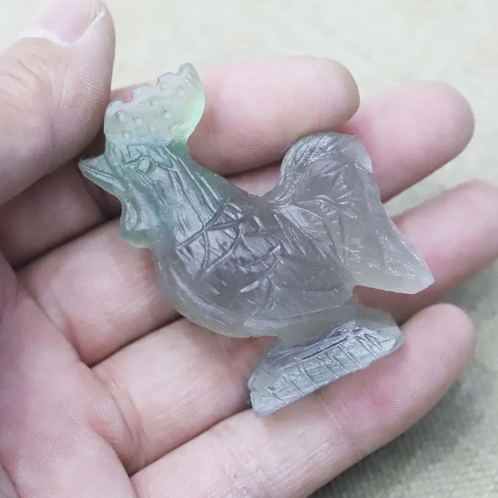Natural Green Fluorite Carved Crystal Cock Figurine Ornaments Healing Statue Guardian Fashion Charms Exquisite Gifts Home Decor