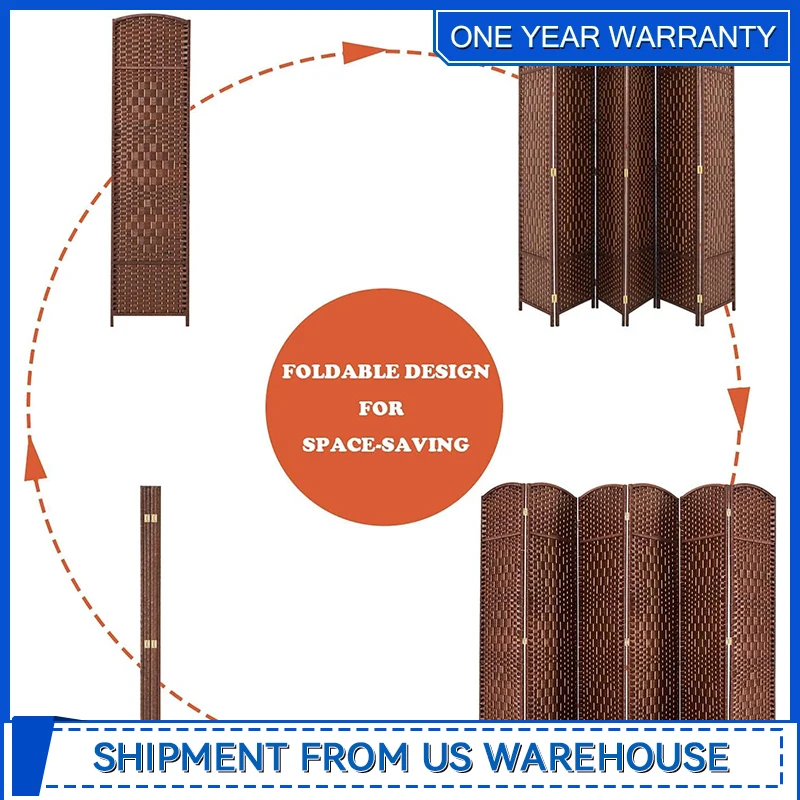 Brown 6 Panels Room Divider Decorative Separation Wall Divider Screen for Indoor and Outdoor