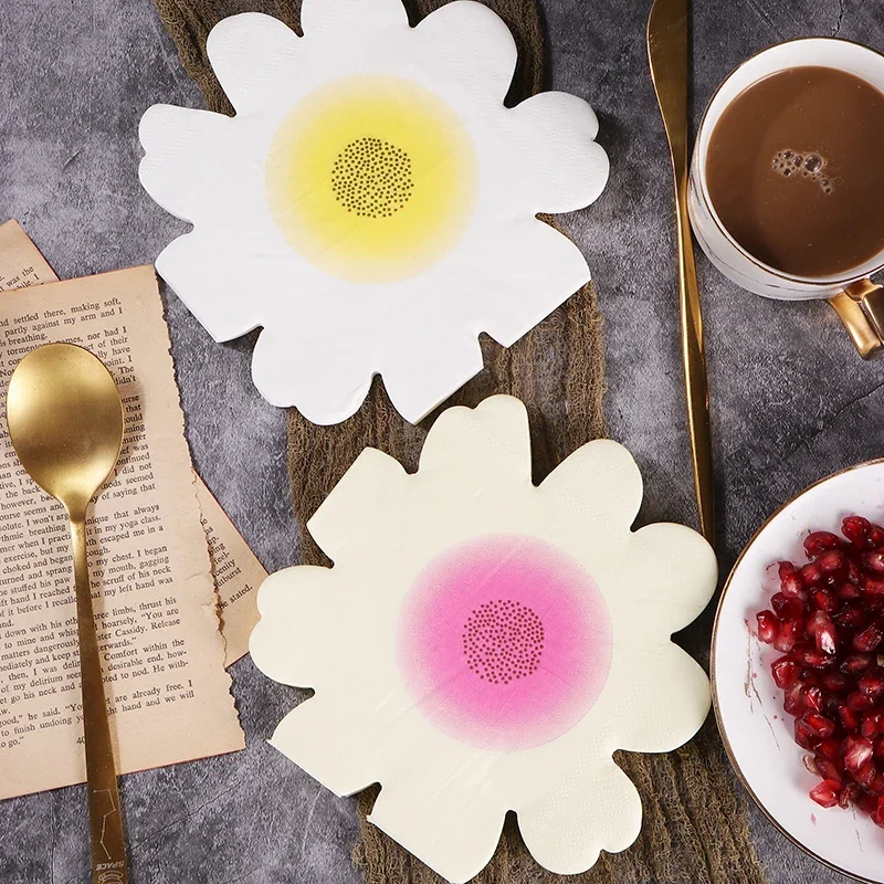Shaped Colorful Daisy Paper Napkin Cut Edge Irregular Printing Napkin Personalized Paper Placemat 20pc Napkins Decoupage