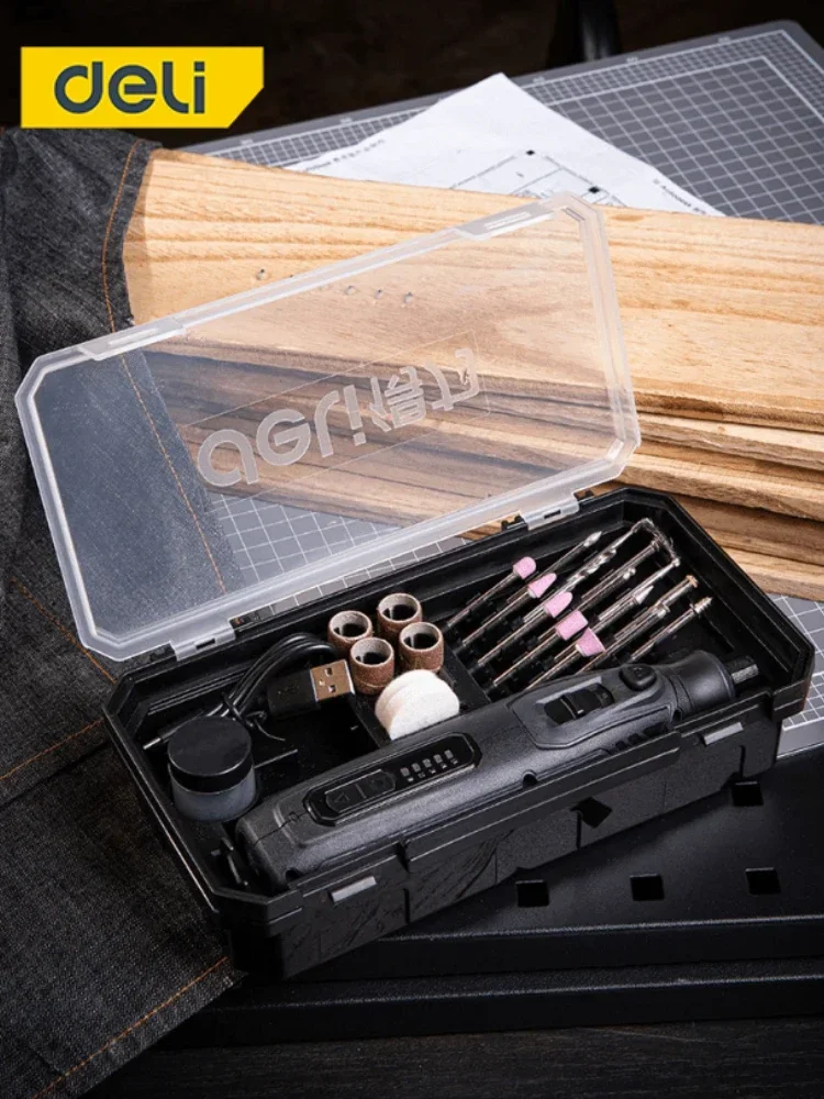 Deli Mini electric grinding Electric Drill Carving Pen Variable Speed Drill Rotary Tools Kit Engraver Pen for Grinding Polishing 4