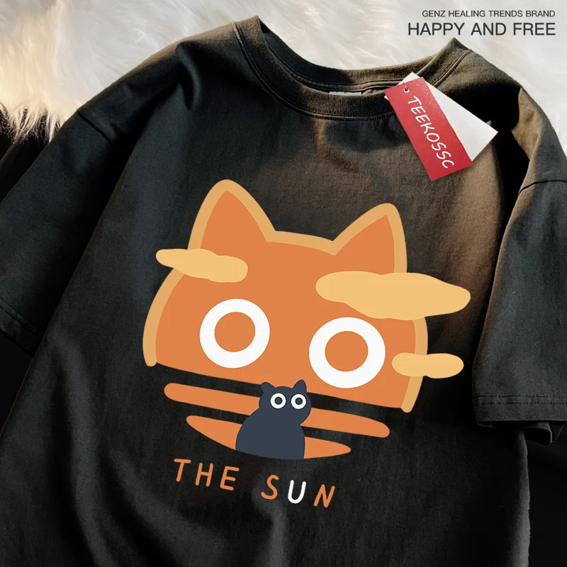 Sun Orange Japanese Style Loose-Fit Cotton T-Shirt