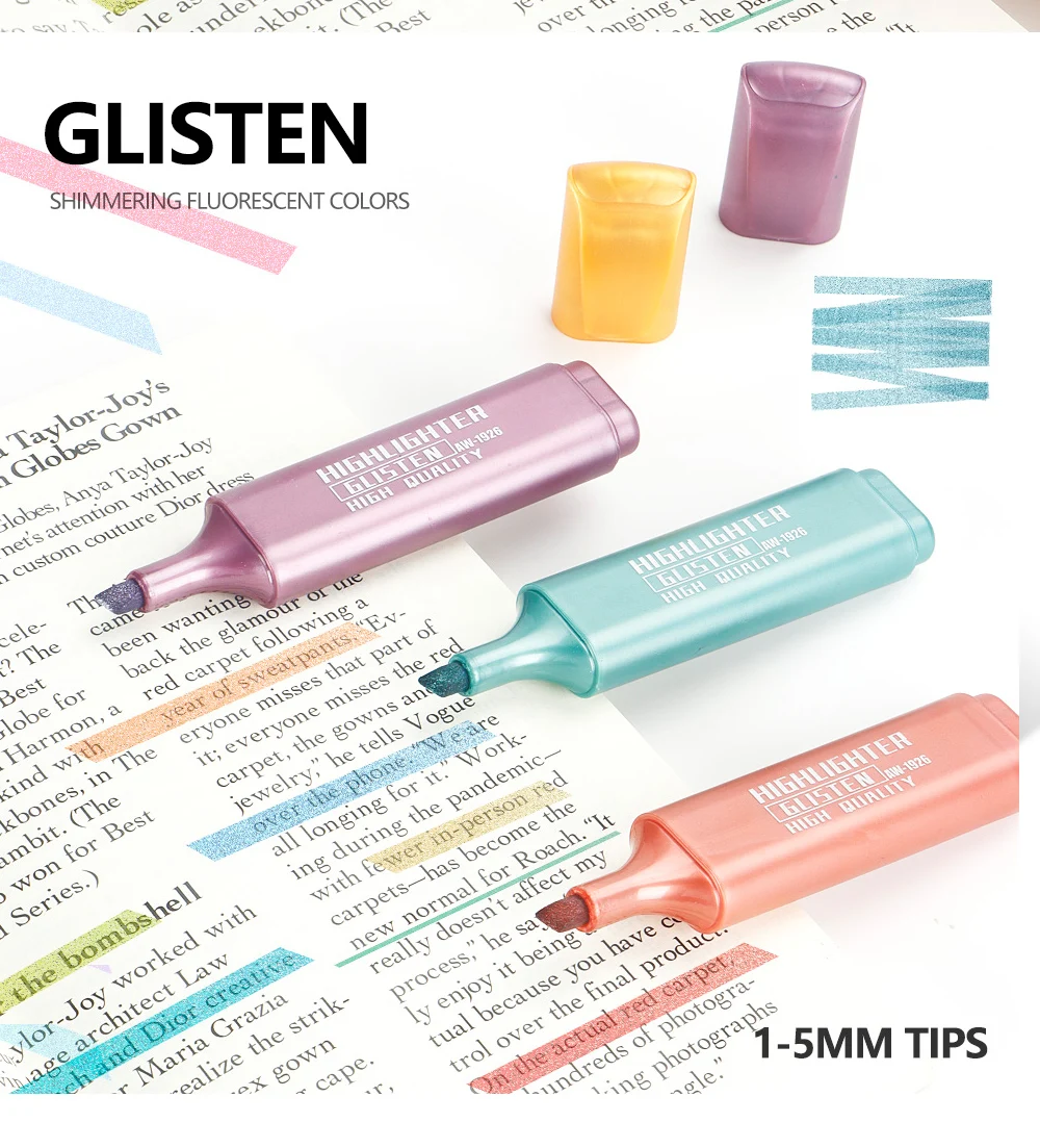 8-Farben-Metallic-Textmarker, fluoreszierender Stift mit hoher Kapazität zum Malen, Notizen, Büromaterial, Kunst, Schulbedarf. – Detail 8