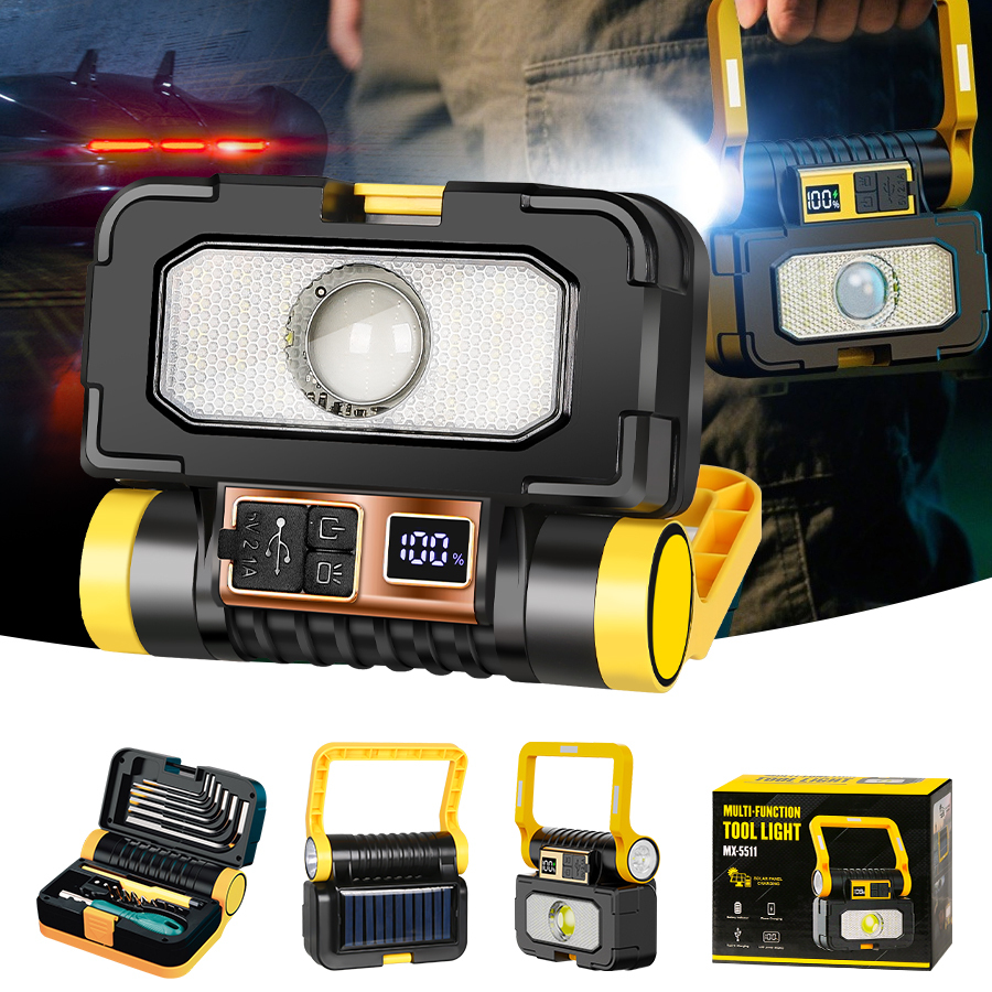 BALDR MX-5511 Solar Rechargeable Flashlight Waterproof 6 Gear COB/LED Torch Light Portable Powerful Lantern Solar Light for Work