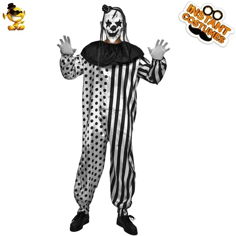 Secret Clown Costume For Men Halloween Bloody Horror Jumpsuit Role Play Fancy Dress Adult Performance Clothes For Kid