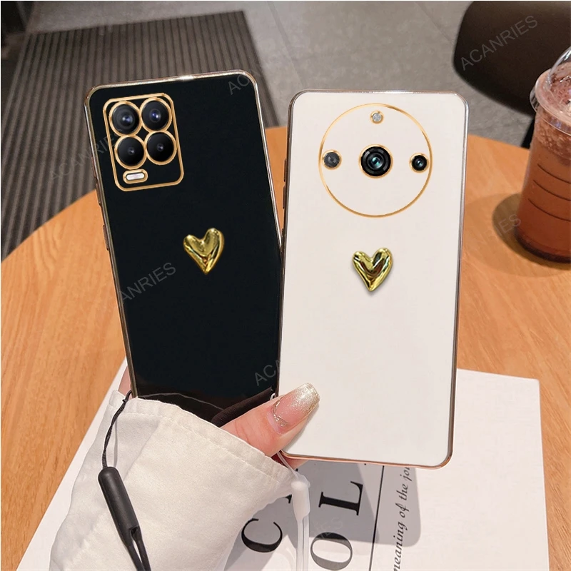 Luxurious 3D Gold Heart Plating Silicone Soft Case Cover