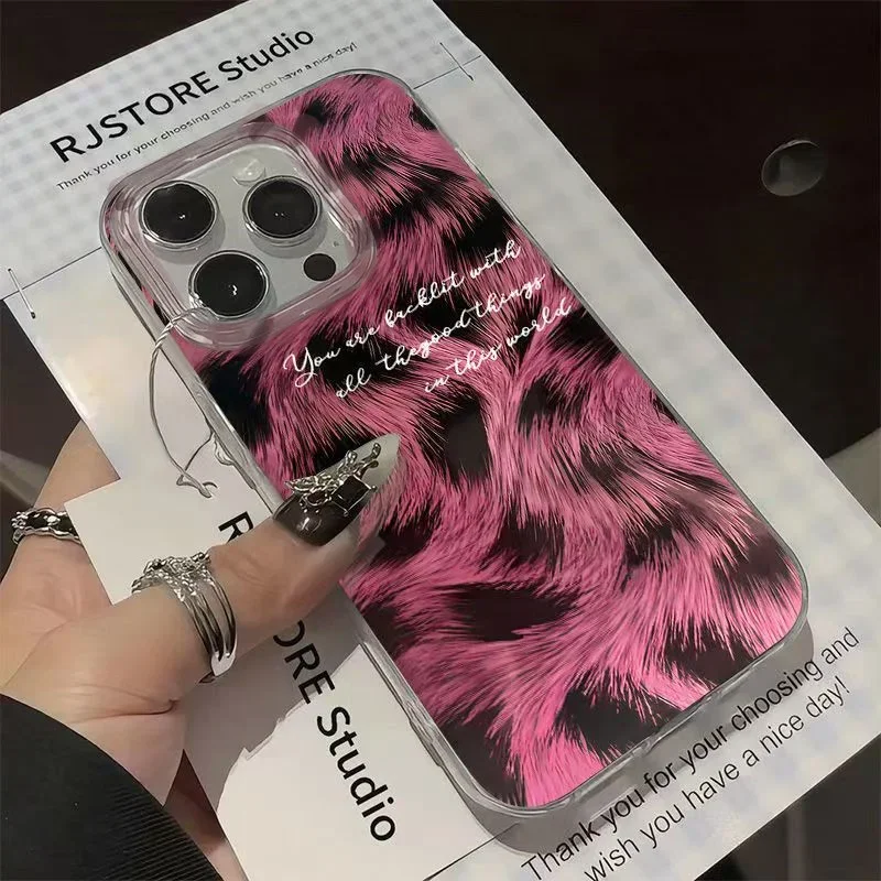 Pink Feather Aurora Phone Case with Soft Edge and Hard Back Cover