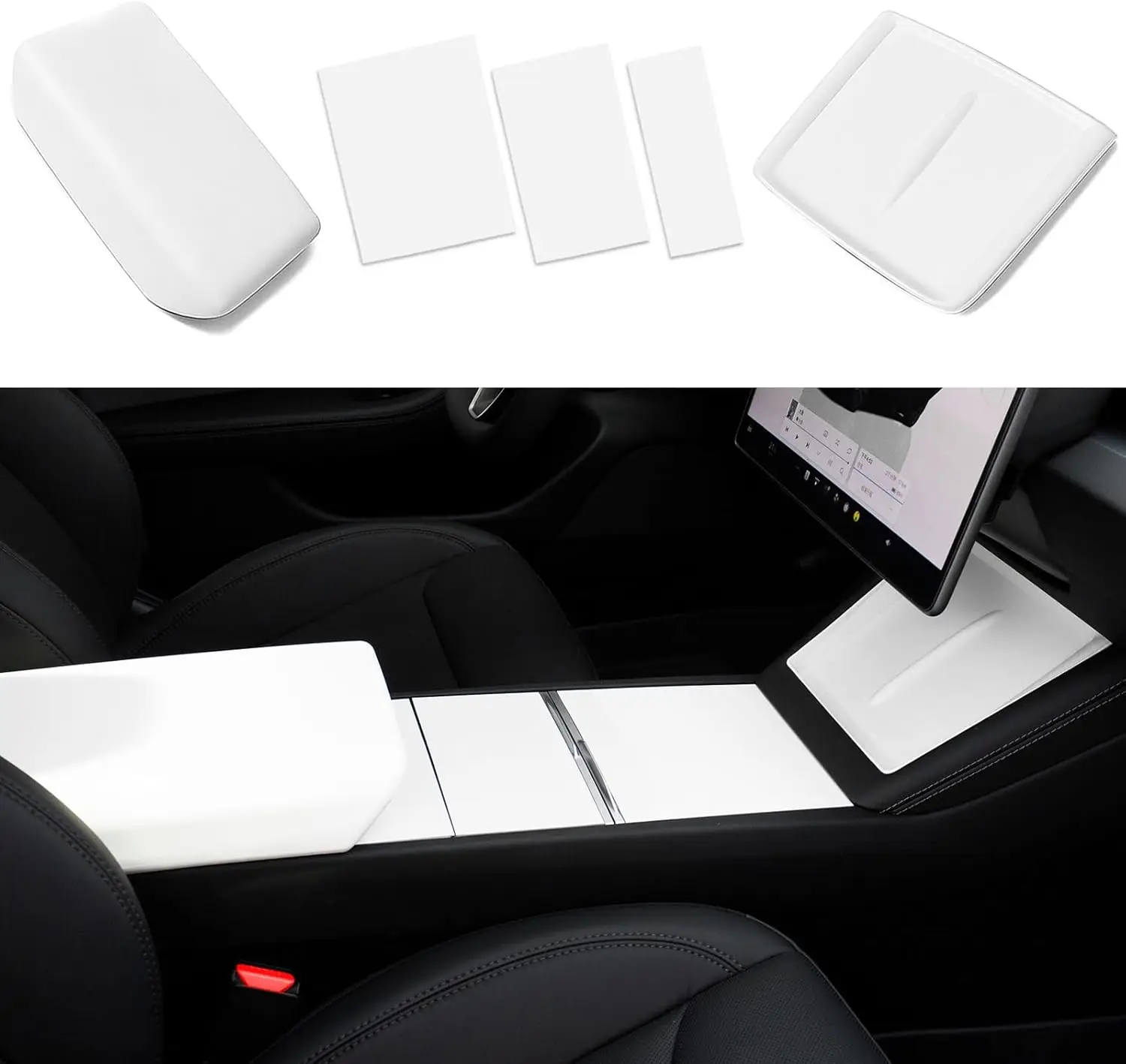 Premium Center Console Cover Set - 3-Piece with Wireless Charger Mat and Armrest Pad