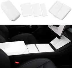 Premium Center Console Cover Set - 3 - Piece with Wireless Charger Mat and Armrest Pad (3PCS White)