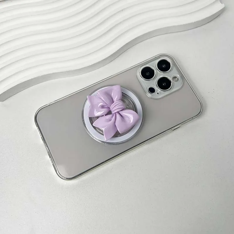 Charming Resin Bow Phone Grip with Adhesive & Magnetic Support