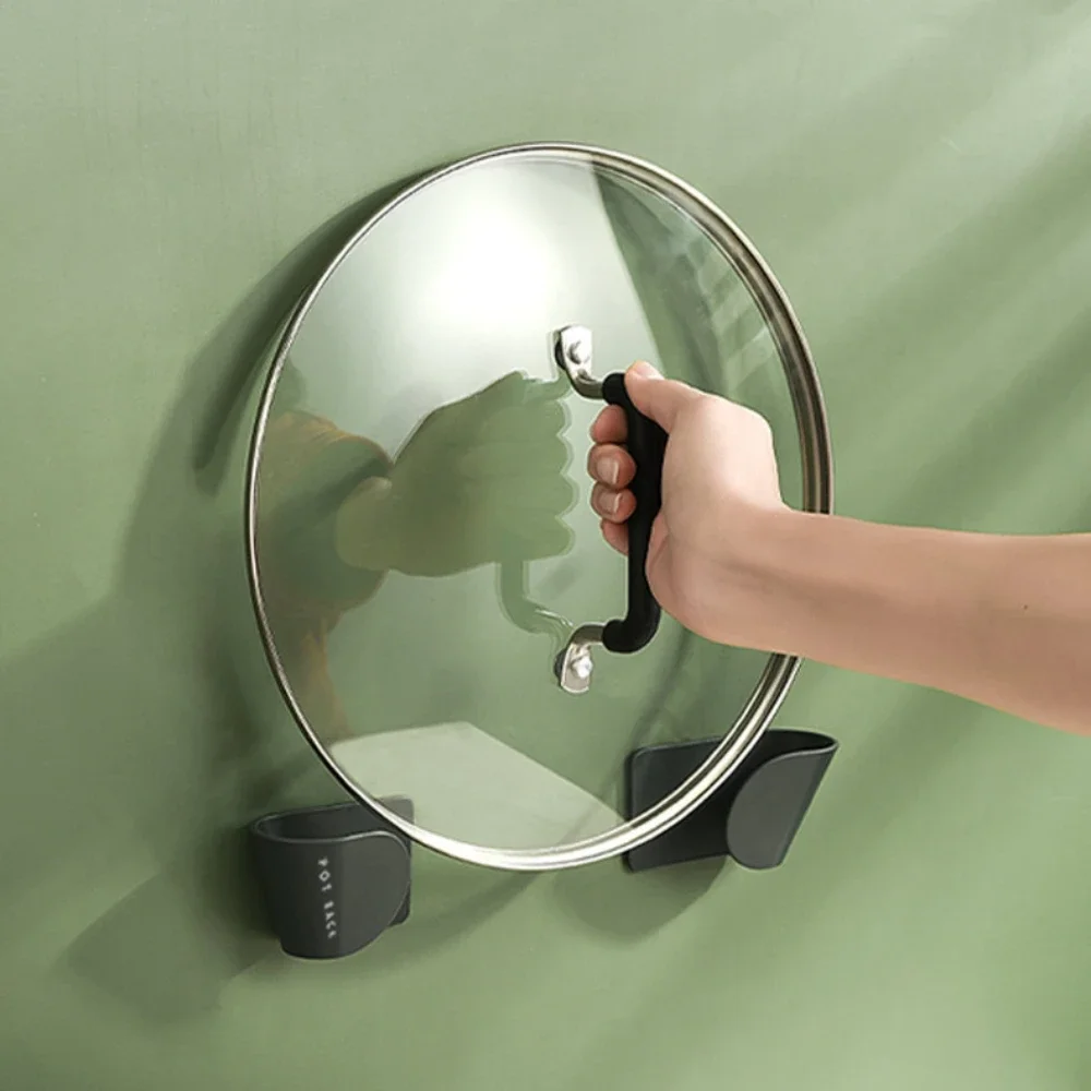 2pc/set Wall Mounted Pot Lid Holder Pot Cover Hang on The Wall for Kitchen Space Saving Kitchen Storage Shelf Accessories