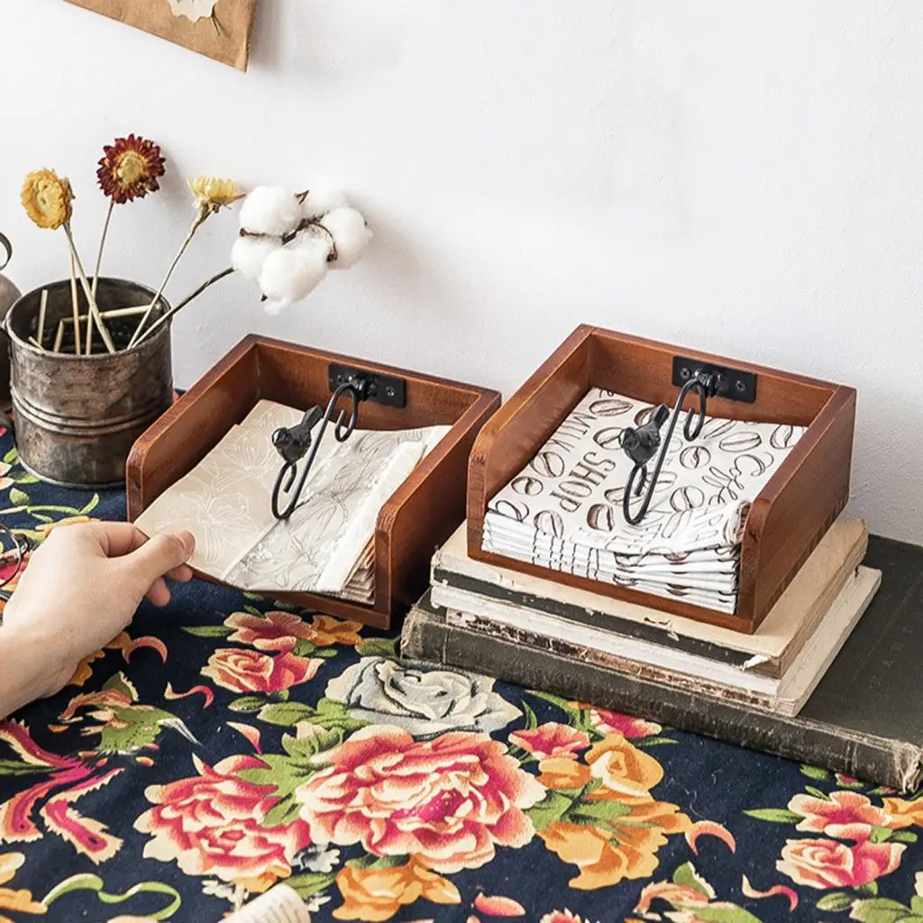 Farmhouse Wood Napkin Holder Tissue Dispenser Multipurpose Tableware Tissue Holder for Bathroom Restaurant Hotel Cafe Countertop 3