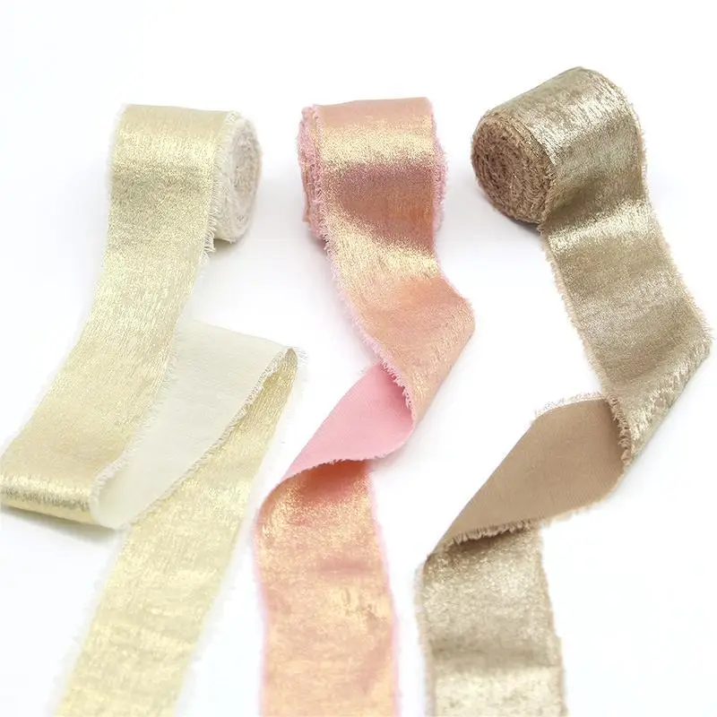 (5 Meters/roll) 40mm Hot Stamping Plush Chiffon Ribbon Gift Packaging Wedding Festival Party Decoration Crafts Production Retro