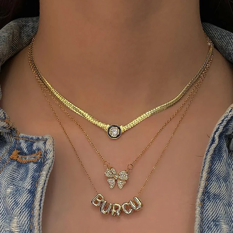 Hot Sale Tiny Bubble Balloon Initial Letter Pendant Necklace Stainless Steel Unique Chunky Alphabet Chain Choker Charm Jewelry