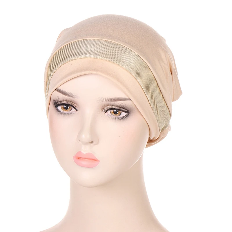 

Simple Glitter Underscarf Muslim Turban Hair Loss Cap Beanies Women Chemo Cap Inner Hijab Hat Bonnet Headwrap Scarf Cover