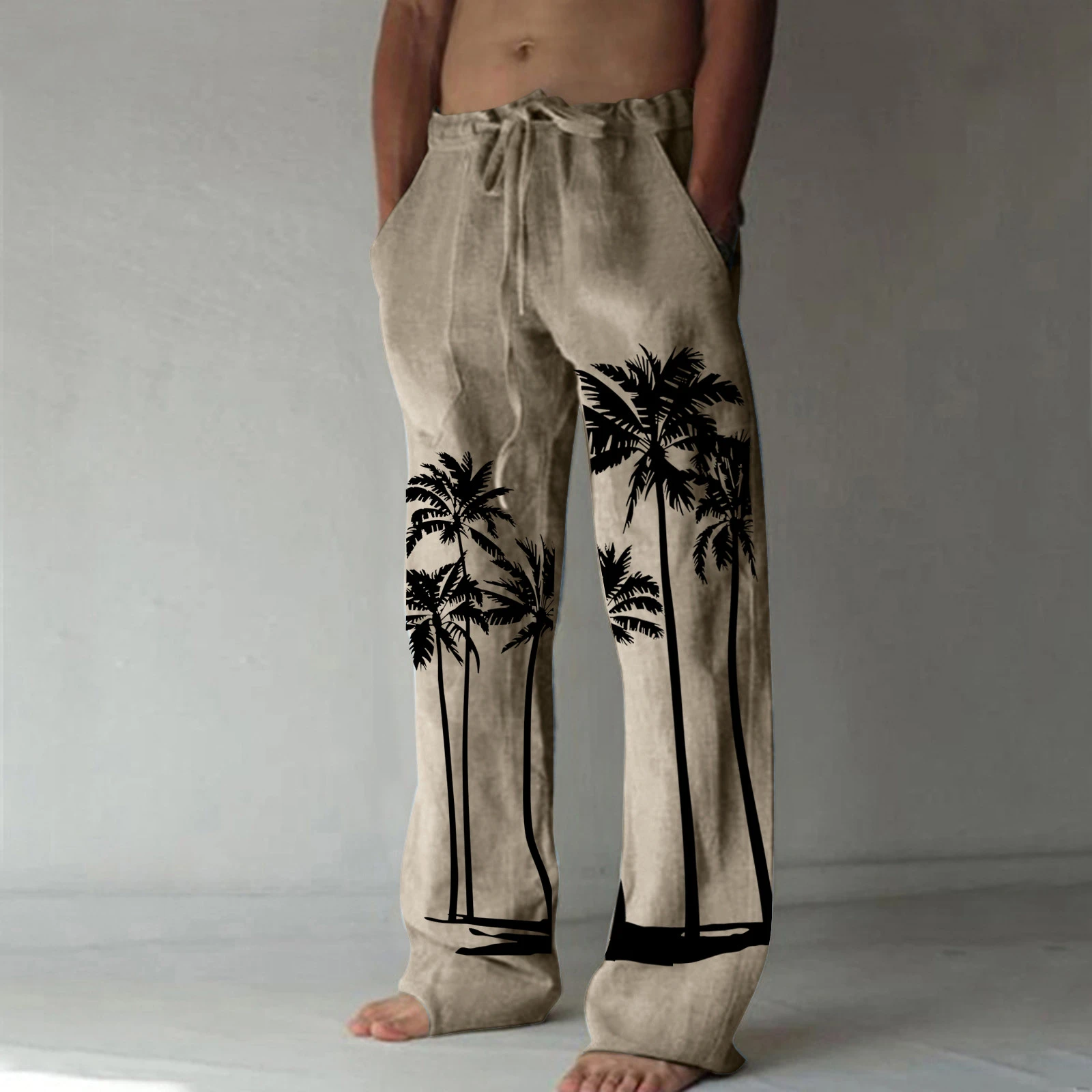 Men's Casual Pants Hawaii Coconut Tree Print Summer Cotton Linen Pants ...