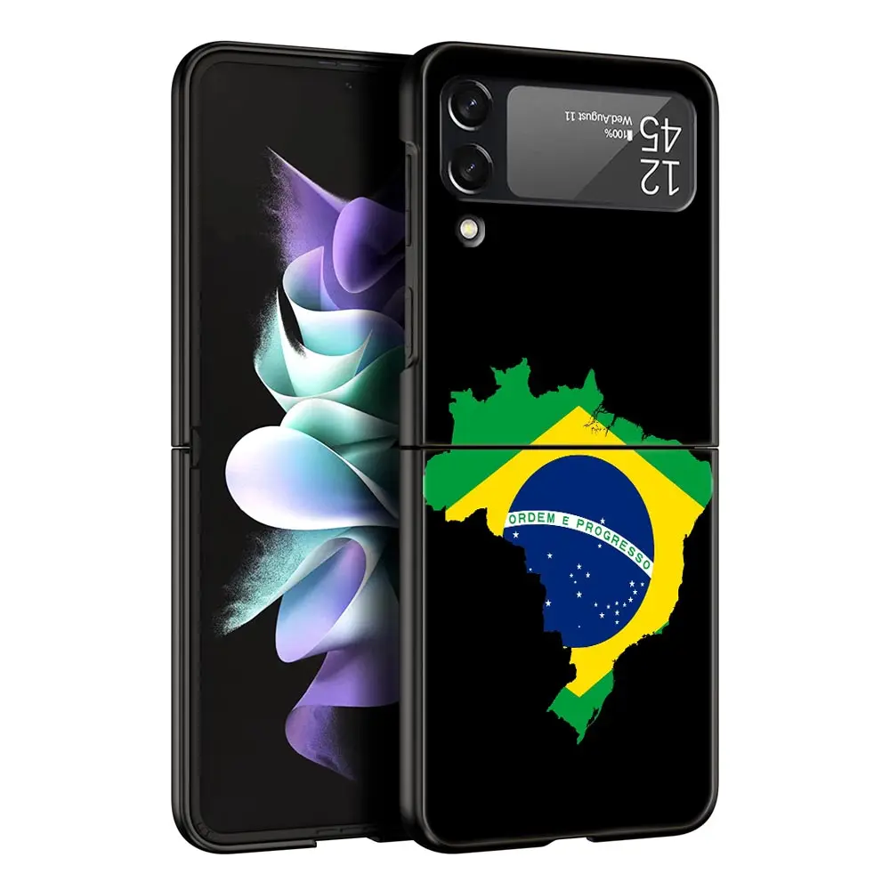 Brazil Flag Themed Black Folding Phone Case - Durable Hard Shell Cover