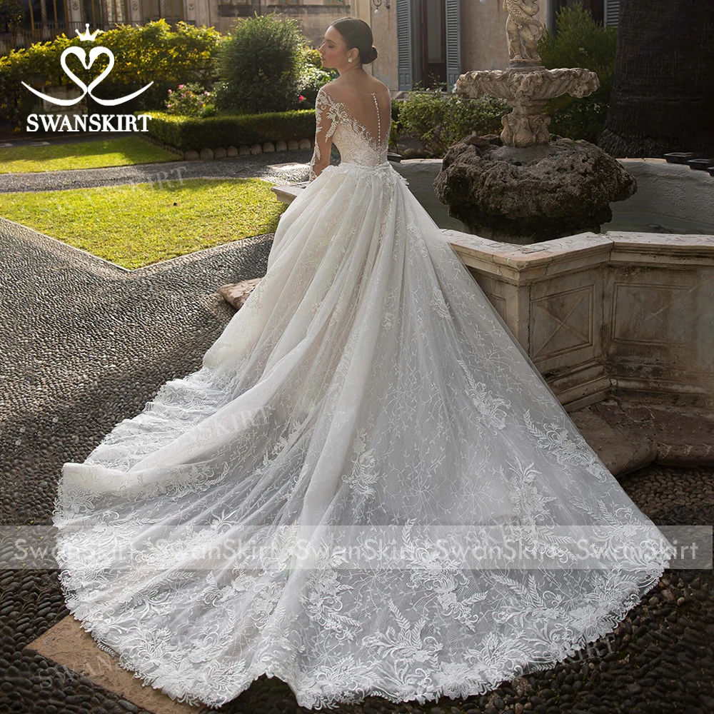 SwanSarah Wedding Dress Long Sleeve Detachable Train Sweetheart Appliques Mermaid Bride Gown customized N384 Vestido De Novia 3